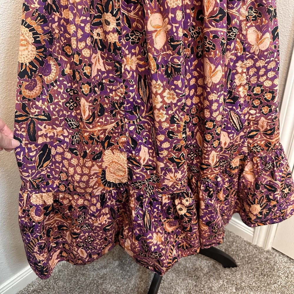 Ulla‎ Johnson Phoebe Strappy Cutout Cotton Midi Dress Batik Purple Brown Boho Sm - Picture 5 of 12